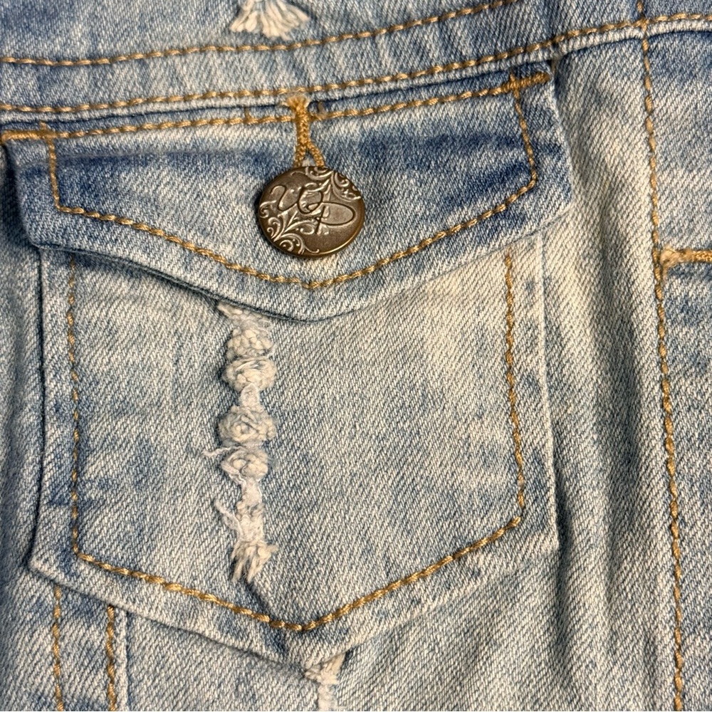 Wishful Park‎ Blue Denim Distressed Vest size Medium Grunge Western Core - Picture 10 of 11